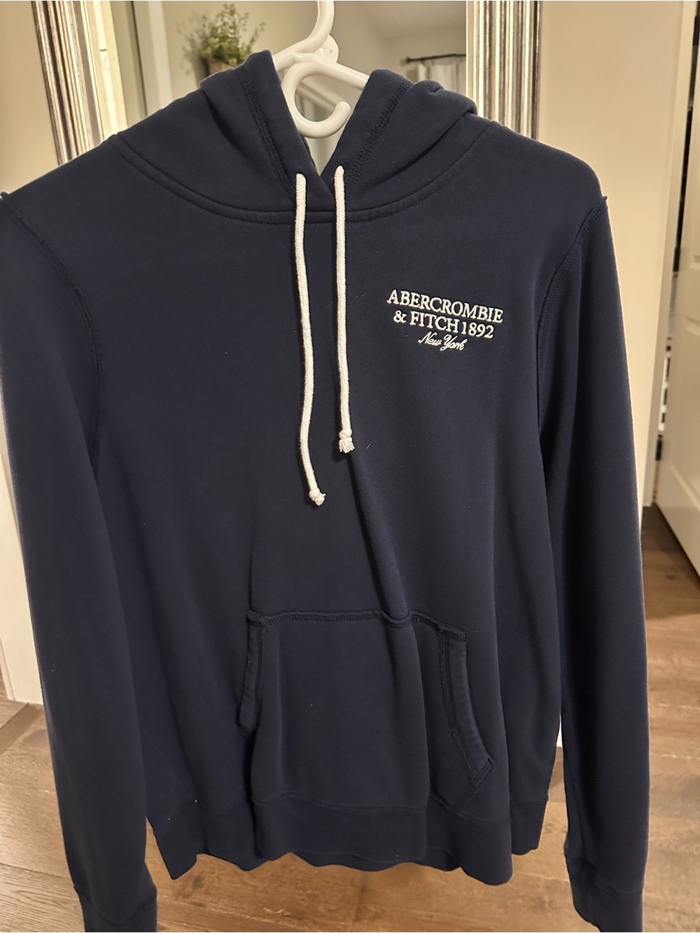 Abercrombie & Fitch Navy Hoodie with White Drawcords